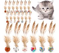 Soulchen 40 Pcs Interactive Bouncy Ball Toy with Feather Set 2025 New Rubber Elastic Rolling Balls for Bored Indoor Cats Playful Kittens who Love to Exercise Safe and Fun Play