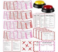 Soulchen 42 Pcs Valentine's Day Friendly Feud Game Set with 2 Answer Buzzer Galentines Day Game Activity Supplies Cupid Card Friendly Feud Quiz for for Adults Couples Family Groups Party Favors