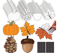 Soulchen 48 Pcs Fall Crafts Color Your Own Magnet DIY Coloring Favors Pumpkin Maple Leaves Ornaments Craft Kits for Gift Home Fall Thanksgiving Party Favors
