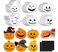 Soulchen 48 Pcs Halloween Pumpkin Crafts Color Your Own Magnet DIY Ornaments Craft Kits for Halloween Art Gift Party Favors