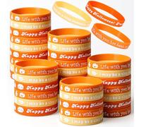 Soulchen 48 Pcs Pumpkin Inspirational Silicone Bracelets, Halloween Party Favors with Motivational Quotes, Trick or Treat Gifts and Goodie Bag Fillers, Halloween Wristbands for Family, Friends