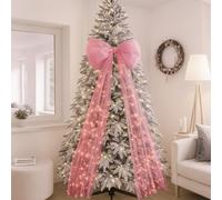 Soulchen 49 Inches Christmas Tree Topper Bow Large Fluffy Tulle Christmas Decorations Wreath Bows Giant Wall Decor for Home Wedding Car Holiday Decor Party Supplies(Pink)