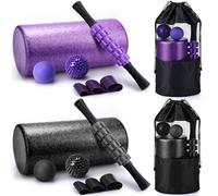 Soulchen 6 in 1 Foam Roller Set Includes Back Roller, Muscle Stick, Massage Ball, Fasciitis Ball, Fitness Stretching Strap, Carrying Bag for Whole Body Physical Exercise Therapy Muscle Recovery