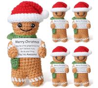 Soulchen 6 Pack Handmade Crochet Gingerbread Man Ornaments with Inspirational Christmas Cards Christmas Encouragement Knitted Doll Gift