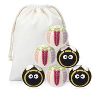 Soulchen 6 Pack Reusable Wool Dryer Balls with Cute Design, Laundry Accessories for Efficient Drying Soften Laundry Reduce Wrinkles Static Pet Hair Remover (Bee Flower)