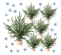 Soulchen 6 Pcs Christmas Norfolk Pine 12'' Tabletop Tree Bough Decor Artificial Norfolk Branch Faux Stem Village Desk with Base for Christmas Decorations Indoor Home Dining Table