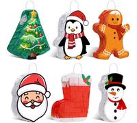 Soulchen 6 Pcs Mini Christmas Piñata Include Santa Claus Snowman Enguin Gingerbread Man Xmas Tree Pinata Christmas Mexican Piñata for Gift Fun Holiday Theme Party Supplies Decorations, 5.9 x 1.5''