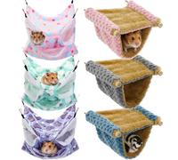 Soulchen 6 Pcs Soft Guinea Pig Rat Hammock Set 3 Layer Ferret Bed Warm Fleece Double Bunkbed Cage Platform Toy Small Animal Hideout Sleep Play Cage Accessories for Parrot Sugar Glider