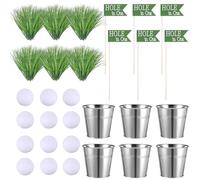 Soulchen 6 Set Golf Party Table Decorations Kit Includes 6 Iron Bucket 12 Mini Golf 90 Artificial Grass 6 Flags Centerpiece for Masters Birthday Sport Themed Party Desk Supplies Rugby Favors