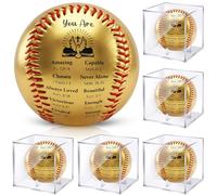 Soulchen 6 Sets Christian Religious Baseball Gifts with Display Case Baptism Gift for Grandson from Grandma Grandpa for Trophies Anniversary Coaching Gift Awards Sport Party Favor(Gold)