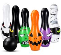 Soulchen 7 Pcs Giant Halloween Inflatable Bowling Set, Includes 6 Giant 24.4″ Pins, 1 Piece 7.8″ Ball, Jumbo Halloween Bowling Games Set for Outdoor Indoor Family Activities Decor