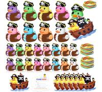 Soulchen 72 pcs Pirate Duck Tag Cruise Kit Includes 24 Mini Pirate Glitter Rubber Ducks Bulk 24 Duck Tags 24 Elastic Rubber Bands for Cruising Carnival Supplies Game Rewards Birthday Party Favor