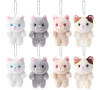 Soulchen 8 Pcs Cat Plush Keychain Bulk 4 Inch Mini Kitten Cute Stuffed Animal Ornament Bag Charm Toy Back to School Gift for Student Baby Shower Birthday Halloween Party Favor Decoration Prize Filler