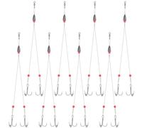 Soulchen 8 Pcs Ice Fishing Tip up Leader Rig Set with Size 1-8 Sharp Hooks, 7.9 Inches Weighted Stainless Steel Sucker Walleye Pike Musky Predator Rig for Ice Angling(Double Hook)