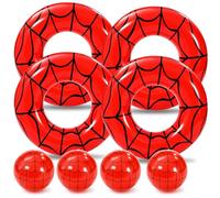 Soulchen 8 Pcs Inflatable Spider Web Pool Floats Spiderweb Swimming Rings with Inflatable Beach Balls Spiderweb Swim Tubes Rings for Adults Summer Pool Beach Decor Swimming Spider Party Supplies