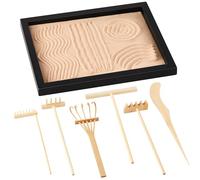 Soulchen 8 Pcs Mini Zen Garden Kit for Desk Decor DIY Your Own Zen Garden 8.5" x 6.7" Japanese Sand Tray 6 Rake Tools Meditation Gifts Set for Home Office Desktop Accessories Therapy Stress Relief