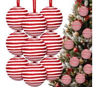 Soulchen 9 Pcs Candy Christmas Ball Ornaments 2.36 Inch Jute Rope Hanging Balls Peppermint Christmas Decoration for Xmas Tree Wreath Garland Holiday Wedding Home Decoration
