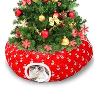 Soulchen Cat Tunnel Bed Under Christmas Tree 35.8'' Christmas Cat Toy Circle Tunnel with Toy Ball, Decorative Xmas Festive Foldable Kitty Pipeline for Kittens Small Animal (Snowman)