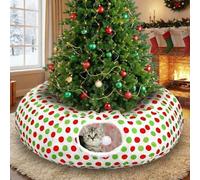 Soulchen Christmas Cat Tunnel Bed with Xmas Tree Skirt 3ft x 3ft x 10inch Under Christmas Tree Cat Tunnel Donut Lime Green Foldable Peekaboo Kitty Cave Toy for Indoor Kitty Small Pet Xmas Gift