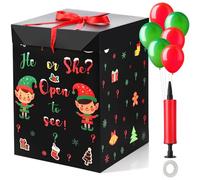 Soulchen Christmas Gender Reveal Balloon Box with Ribbon and 6 Balloons Elf Gender Reveal Xmas Games He or She Open to See What the Pixie Is It Party Decoration Supplies 16 x 12 x 12