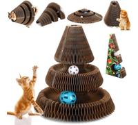 Soulchen Christmas Tree Magic Organ Cat Scratching Board, Combinable Cat Toy, Interactive Cardboard Kitty Scratcher with Bell Ball, Durable Foldable Accordion Scratch Pad, Exercise for Indoor