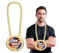 Soulchen Cornhole Chain Award Medal Rigid Gold Plastic Award Medal 5.12 x 5.91 Inches with 34inch Long Gold Color Neck Chain for Contest Reward Family Reunions Tailgating