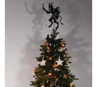 Soulchen Krampus Christmas Tree Topper 8 Inch Black Gothic Metal Creepy Krampus Christmas Tree Decoration with Horns Chains Basket Halloween Holiday Ornament for Horror Home Decor