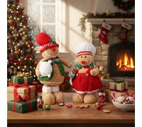 Soulchen Large Size Christmas Gingerbread Plush, 2 Pcs Cute Gingerbread Boy Girl Figures with Retractable Legs Fun Holiday Buddy, Xmas Gift Decoration for Mantel(Red Green)