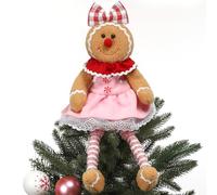 Soulchen Pink Gingerbread Christmas Tree Topper Decoration, 18.9 Inch Cute Handmade Plush Stuffed Gingerbread Ornaments for Christmas Tree Festive Home Decor Xmas