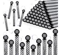 Soulchen Rotatingpals 24 Pcs Race Car Party Favors Checkered Bubble Wands Black and White Checkered Mini Bubble Wand for Race Car Birthday Party Supplies Activity Prizes Piñata Goodie Bag