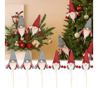 Soulchen Set of 6 Tiny Red and Gray Santa Gnomes Xmas Gnome Doll with Faux Fur on a Stick 12 Inches Santa Claus Dwarfs for Xmas Tree Floral Decorations Home Decor