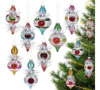 Soulchen Set of 8 Vintage Glass Christmas Ornaments 5'' Antiqued Ball Mercury Rustic Christmas Tree Drop Finial Ornaments for Xmas Trees Wreaths & Garland Farmhouse Indoor Home Retro Decor