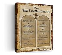 SOULDOOR 10 Commandments Wall Art Christian Canvas Vintage the Ten Commandments Wall Decor God Bible Verses Poster Pictures Wall Decor For Bathroom Bedroom Home Decor Framed Ready To Hang 12x16 Inch