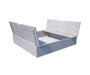 Soulet Sandpit with Folding Benches 120 × 120 cm - Grey Stained Kids Outdoor Sandbox & Play Table with Cover Seats