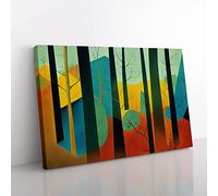 Soulful Abstract Forest Canvas Wall Art Print Ready to Hang, Framed Picture for Living Room Bedroom Home Office Décor, 50x35 cm (20x14 Inch)