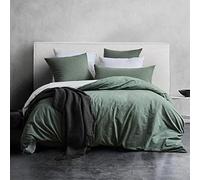 SOULFUL Bed Linen 155 x 220 cm Cotton, Bedding Sets Sage Green with Zip, Similar Texture to Stone Washed Linen, Includes 1 Duvet Cover 155 x 220 cm and 1 Pillowcase 80 x 80 cm