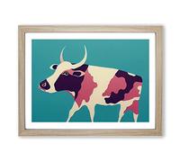 Soulful Cow Abstract Framed Wall Art Print A2 Oak