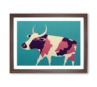 Soulful Cow Abstract Framed Wall Art Print A2 Walnut