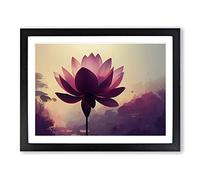 Soulful Lotus Flower Framed Wall Art Print A2 Black