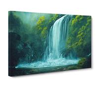 Soulful Waterfall Canvas Print | Gallery Wrapped 30mm Frame Wall Art | 30x20 inches | Ready to Hang | Contemporary Landscape Picture | Living Room Bedroom Lounge Office