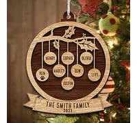 soulglass Custom Names Wood Family Tree Christmas Ornament, Personalized Family Names Sign, Custom Gift for Mom, for Kids Best Gift Ideas for Christmas