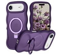 SouliGo Magnetic Case for iPhone Air【Compatible with MagSafe】 Invisible Ring Holder Kickstand Translucent Matte Hard Back Cute Wavy Soft TPU Edge Protective Shockproof Phone Cover - Dark Purple