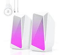 SOULION C30 Stereo 2.0 Bluetooth PC Speakers for Desktop Computer, Monitor, Laptop, Gaming, 3.5mm Aux input, USB Powered, Colourful LED Lighting, 1 Pair, white