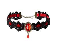 Soulmate Necklace Retro Gothic Lace Choker Elegant Sexy Necklace Black Lace Choker Clavicle Chain Necklace With Rhinestone Lace Jewelry For Women Girls 2 Necklace (Red, One Size)