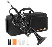 Soulmate Trumpet Brass Standard Bb Trumpet Instrument for Student School Band Orchestra Adult Beginner with Hard Case, Cleaning Kit, 7C Mouthpiece and Gloves, Black