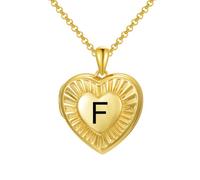 SOULMEET 18ct Gold Plated Silver Radiation Initial Heart Locket Necklace That Holds Pictures Photo Locket Necklace Alphabet F (Locket only)