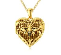 SOULMEET 18K Gold Filled Silver Heart Shaped Honeycomb Bee Locket Necklace That Holds 1 Picture, 20" (Locket only)