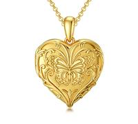 SOULMEET 18k Gold Plated Silver Butterfly Heart Shaped Locket Necklace That Holds 2 Picture，Memorial Gift for Women 20" (Locket only)