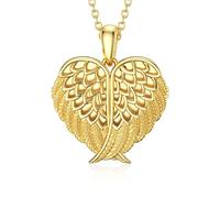 SOULMEET 9K 14K 18K Solid Yellow Gold Angel Wings Heart Locket You Are My Angel Necklace That Holds Picture, 20" Gift for Loved One (Locket only)