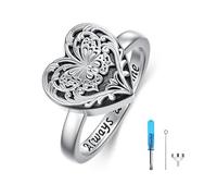 SOULMEET Butterfly Locket Urn Ring That Holds Loved Ones Ashes Sterling Silver Personalized Locket Band Keepsake Memorial Jewelry Cremation Rings for women Size 7